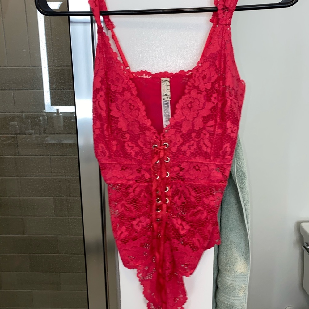 Free people red lace bodysuit